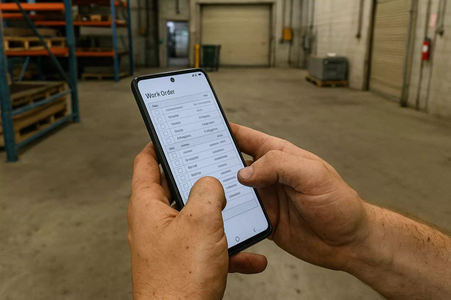Pracownik terenowy korzystający z urządzenia mobilnego