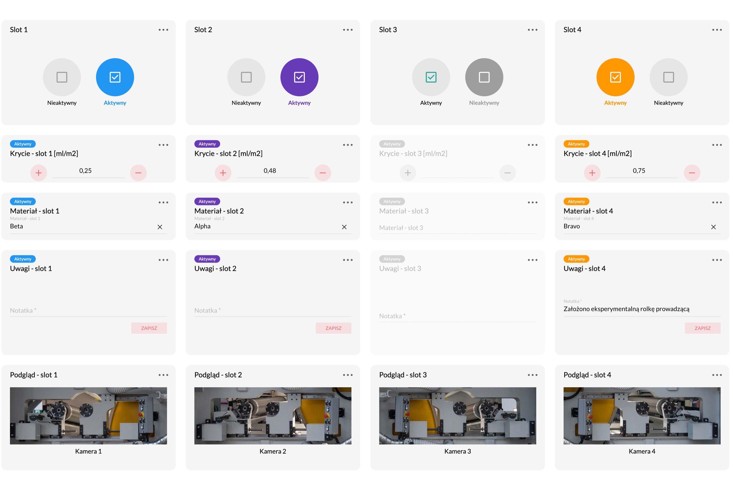 Paramètres d'armement de la machine